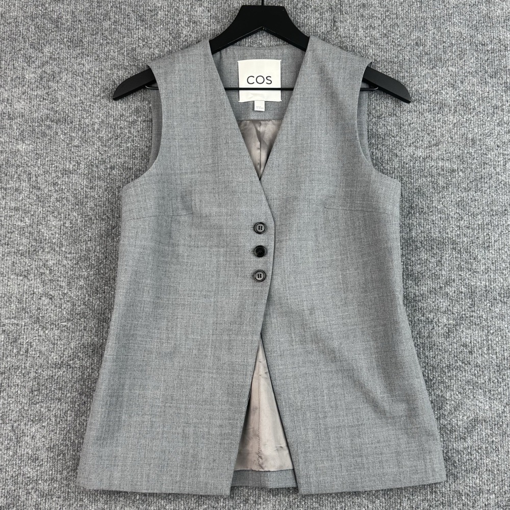 COS Longline Vest Womens EUR 34 US 2 XS Gray Wool Blend Tailored Waistcoat